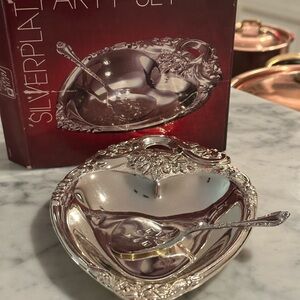 Silver Plated Heart-Shaped Serving Dish with Spoon w/Box
